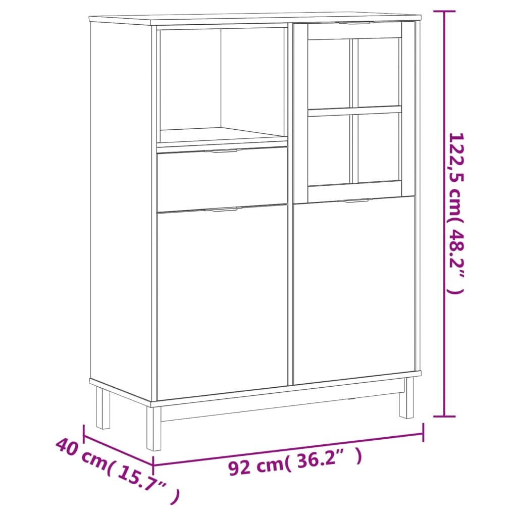 vidaXL Aparador alto FLAM 92x40x122,5 cm madeira de pinho maciça