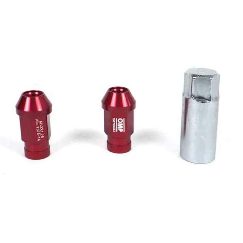 OMP|Set Porcas OMP 7075 40 mm M14 x 1,50 20 uds Vermelho OMP|Set Porcas OMP 7075 40 mm M14 x 1,50 20 uds Vermelho
