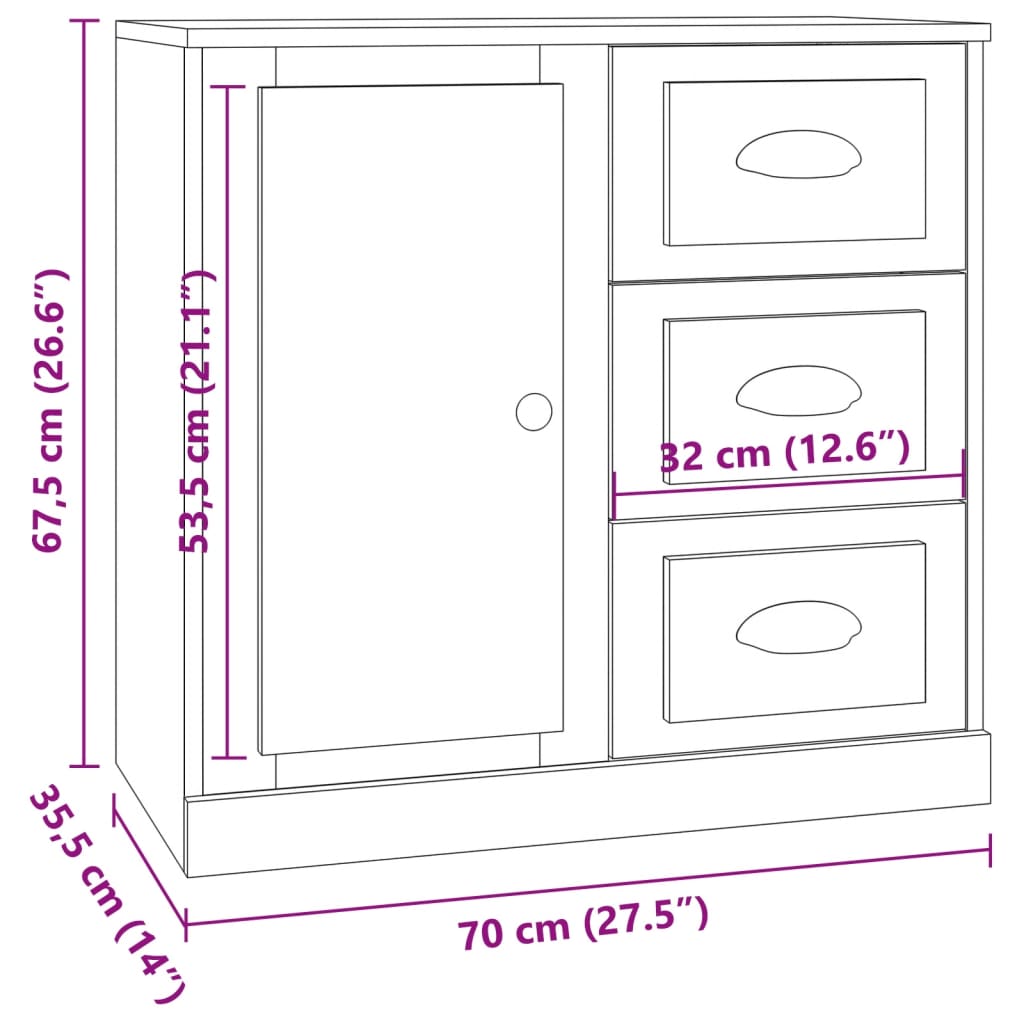 vidaXL Aparadores 3 pcs madeira processada branco