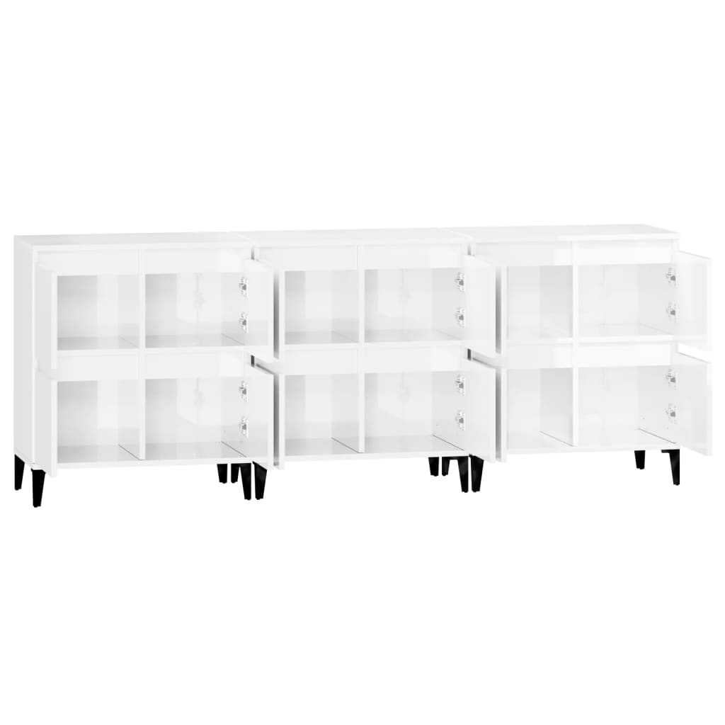 vidaXL Aparadores 3 pcs 60x35x70 cm derivados madeira branco brilhante