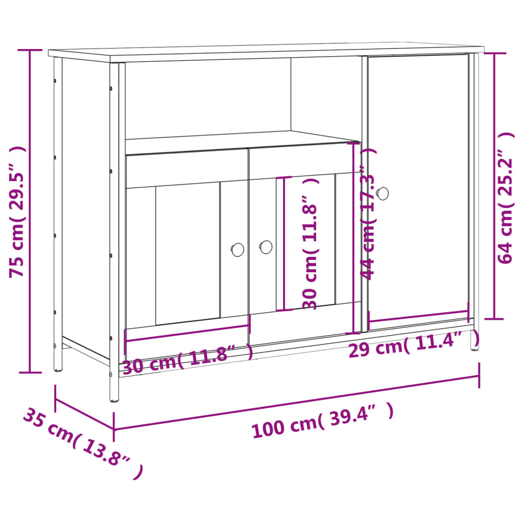 vidaXL Aparador 100x35x75 cm derivados de madeira cinzento sonoma