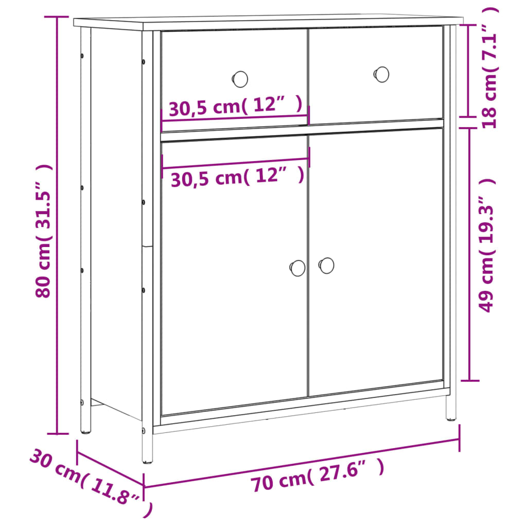 vidaXL Aparador 70x30x80 cm derivados de madeira cinzento sonoma