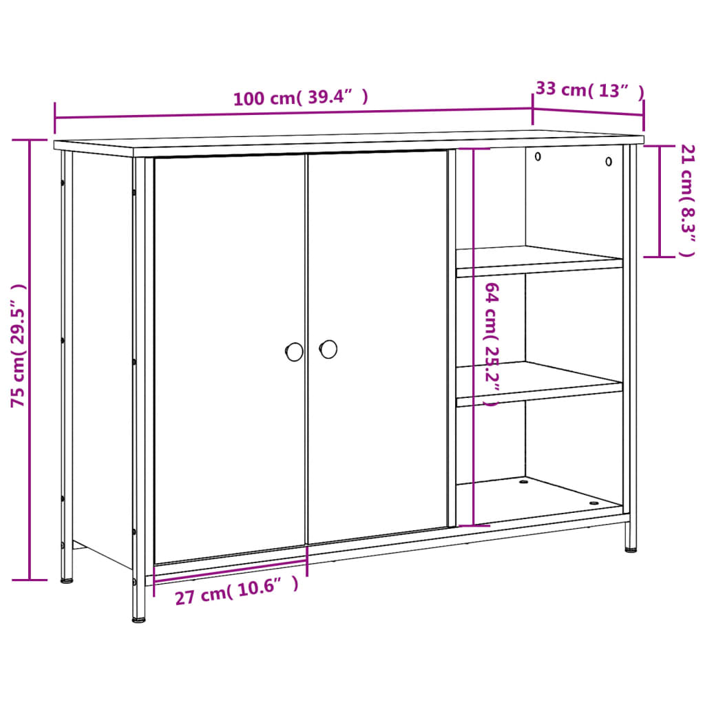 vidaXL Aparador 100x33x75 cm derivados de madeira cinzento sonoma