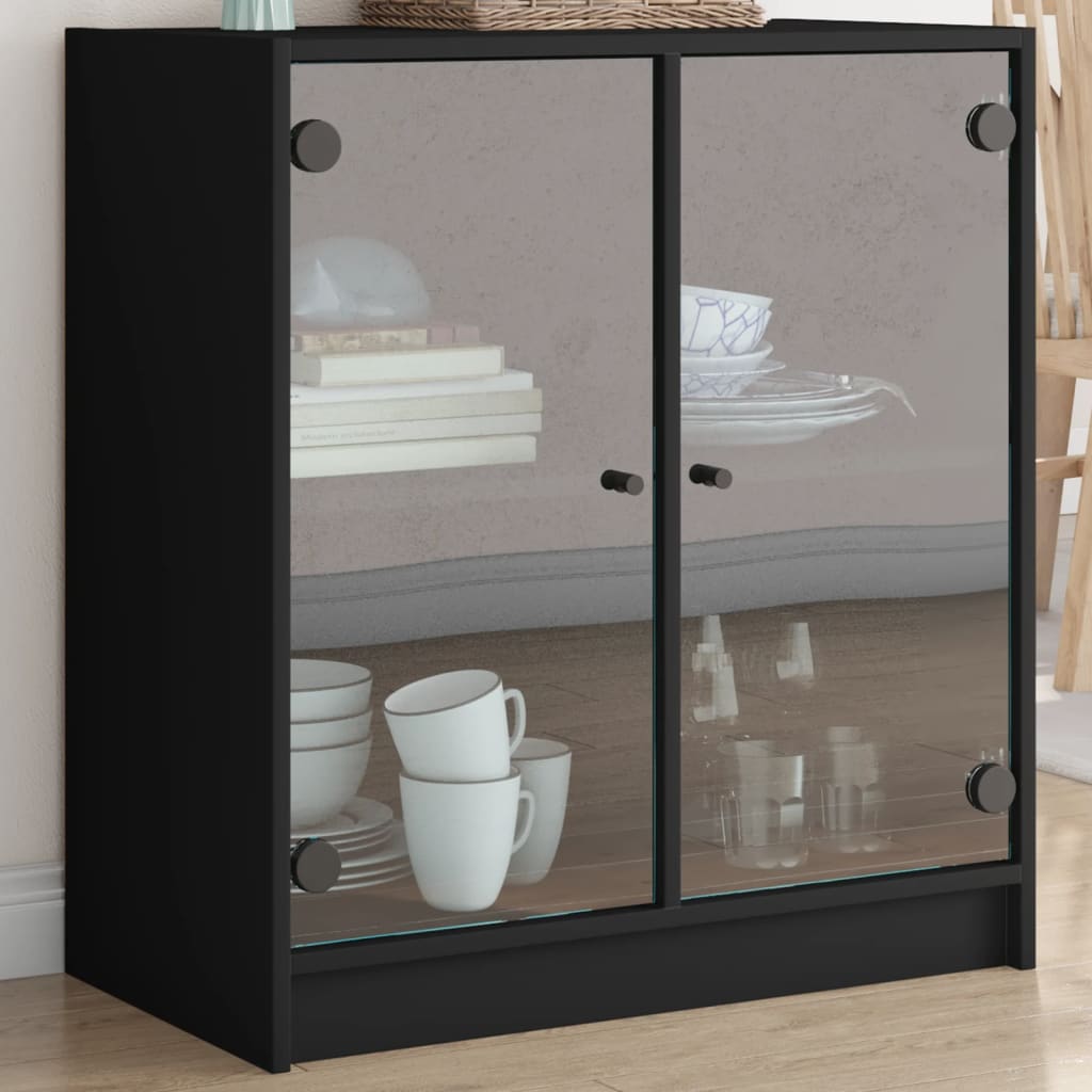 vidaXL Armário de apoio c/ portas de vidro 68x37x75,5 cm preto