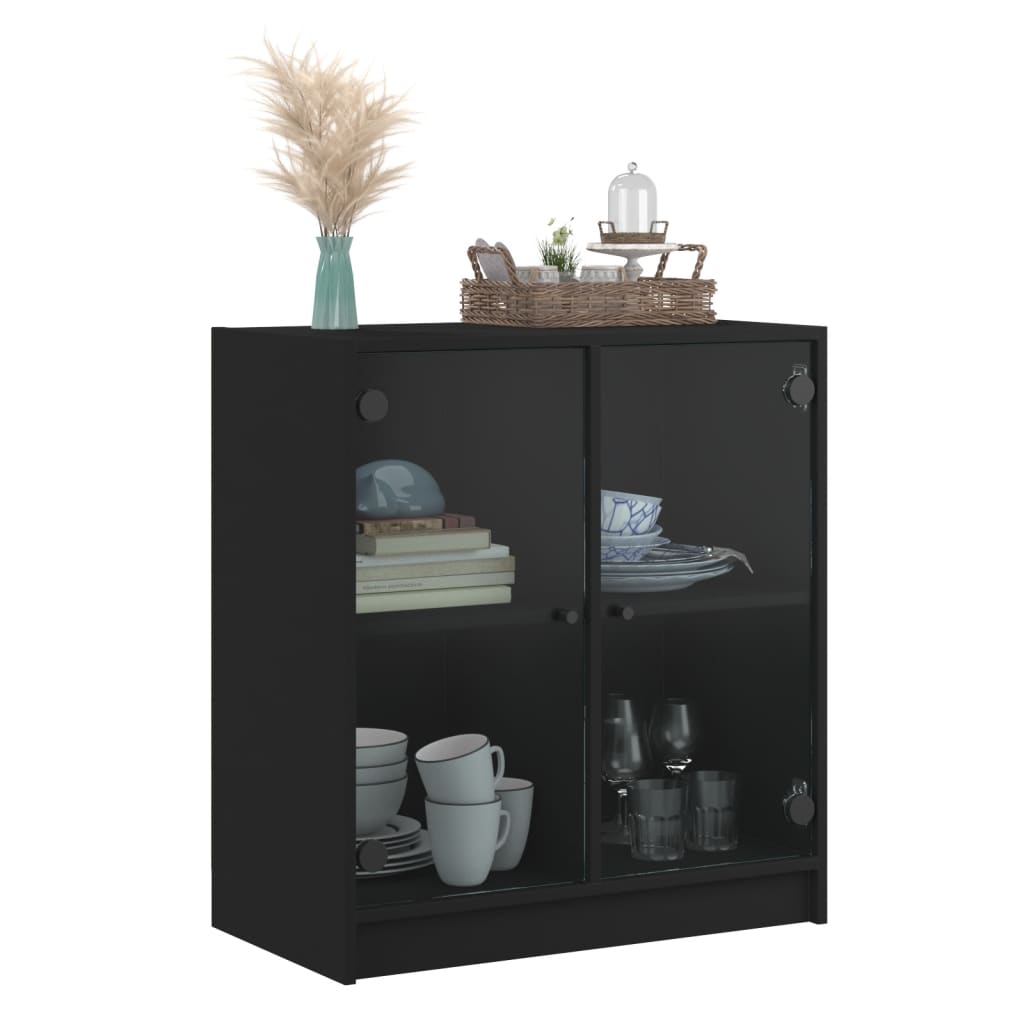 vidaXL Armário de apoio c/ portas de vidro 68x37x75,5 cm preto