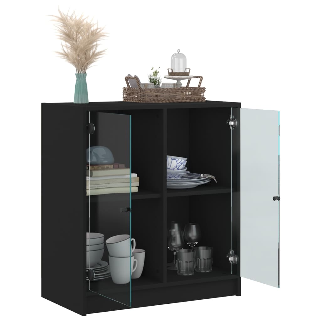 vidaXL Armário de apoio c/ portas de vidro 68x37x75,5 cm preto