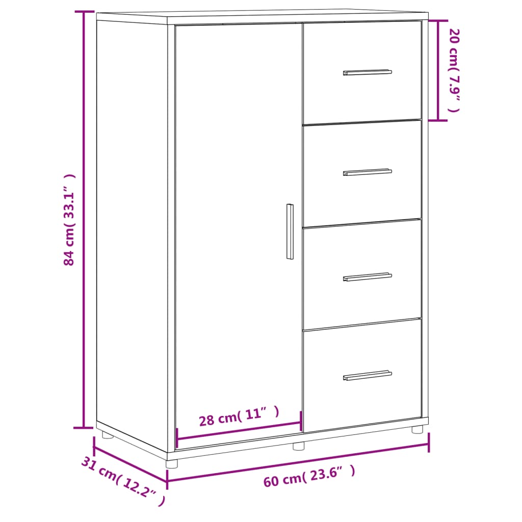 vidaXL Aparador 60x31x84 cm derivados de madeira cinzento sonoma