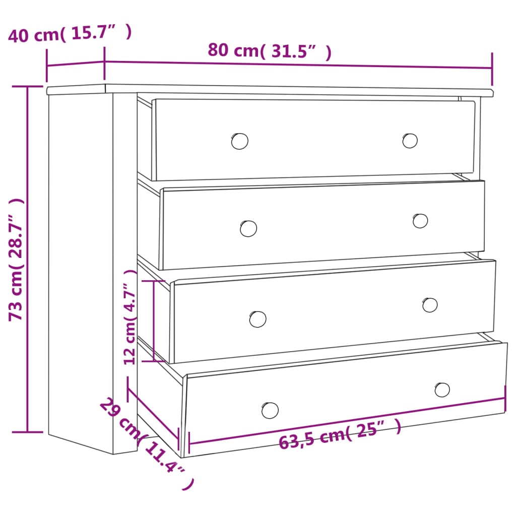 vidaXL Móvel lateral 80x40x73 cm pinho Panama