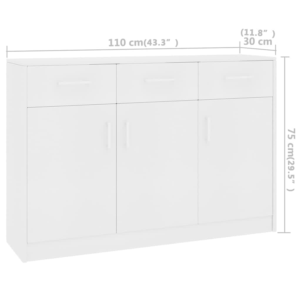 vidaXL Aparador 110x30x75 cm contraplacado branco