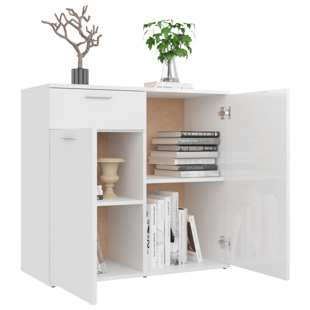 vidaXL Aparador 80x36x75 cm contraplacado branco brilhante