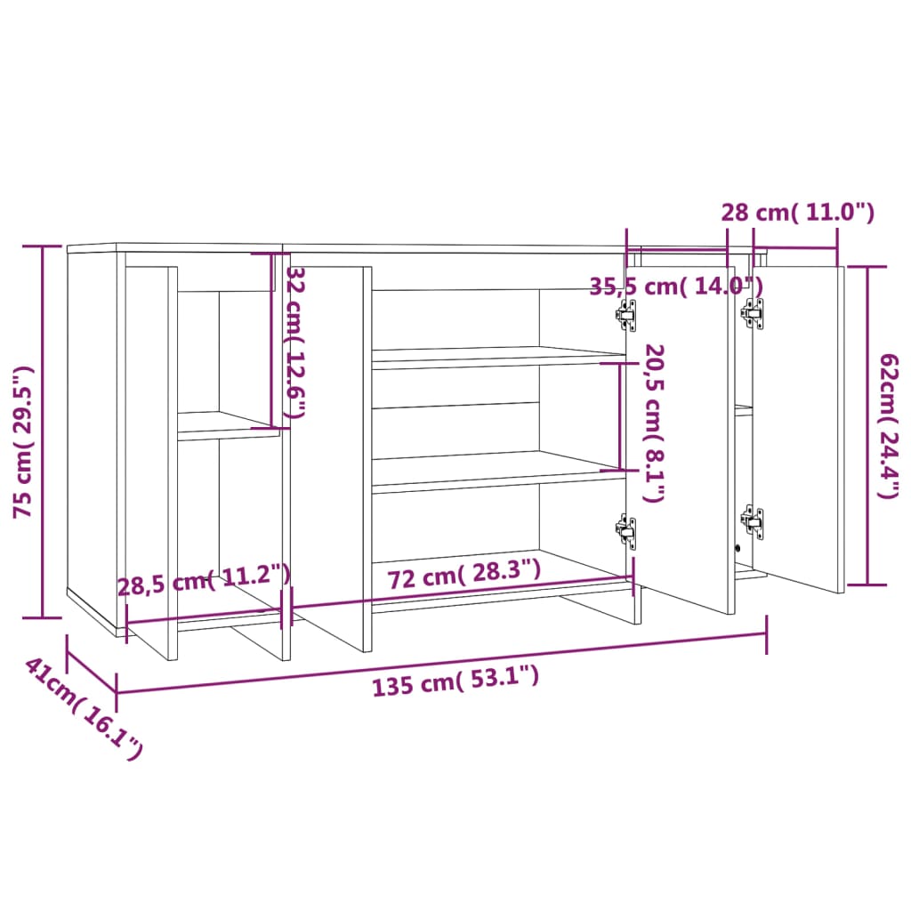 vidaXL Aparador 135x41x75 cm aglomerado cor carvalho castanho