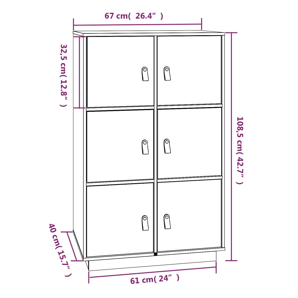 vidaXL Aparador alto 67x40x108,5 cm pinho maciço preto