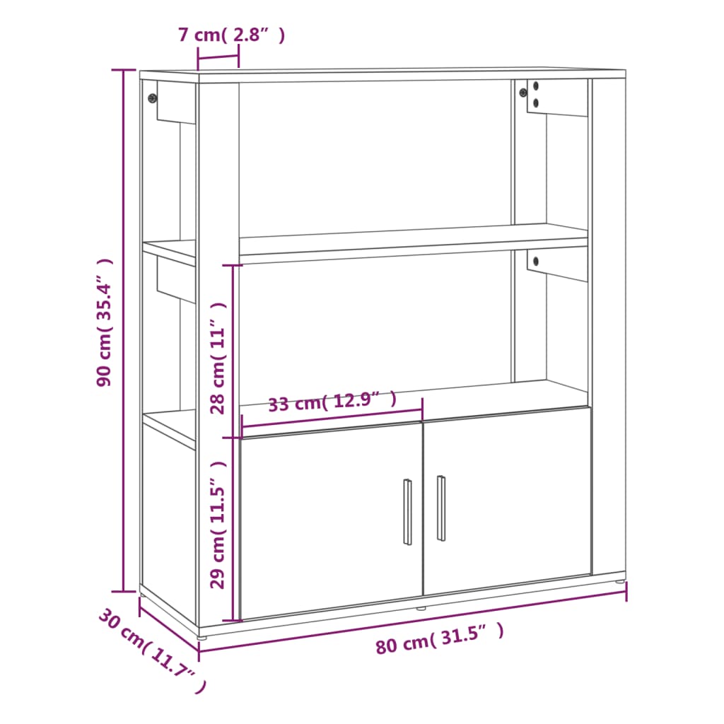 vidaXL Aparador 80x30x90 cm derivados de madeira cinzento sonoma