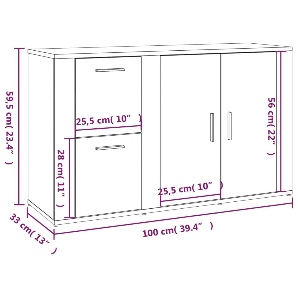 vidaXL Aparador 100x33x59,5 cm derivados de madeira cinzento sonoma