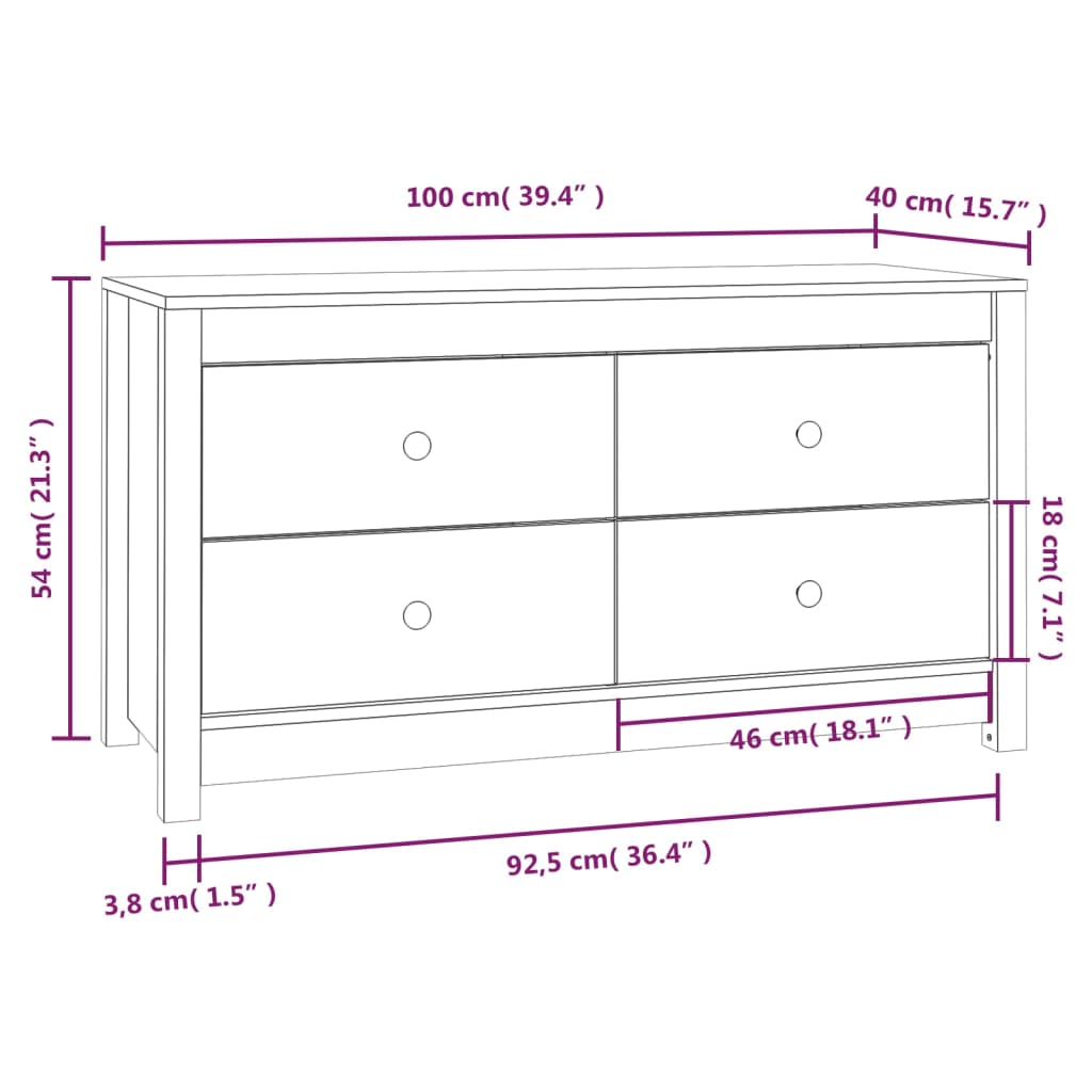 vidaXL Armário de apoio 100x40x54 cm pinho maciço preto