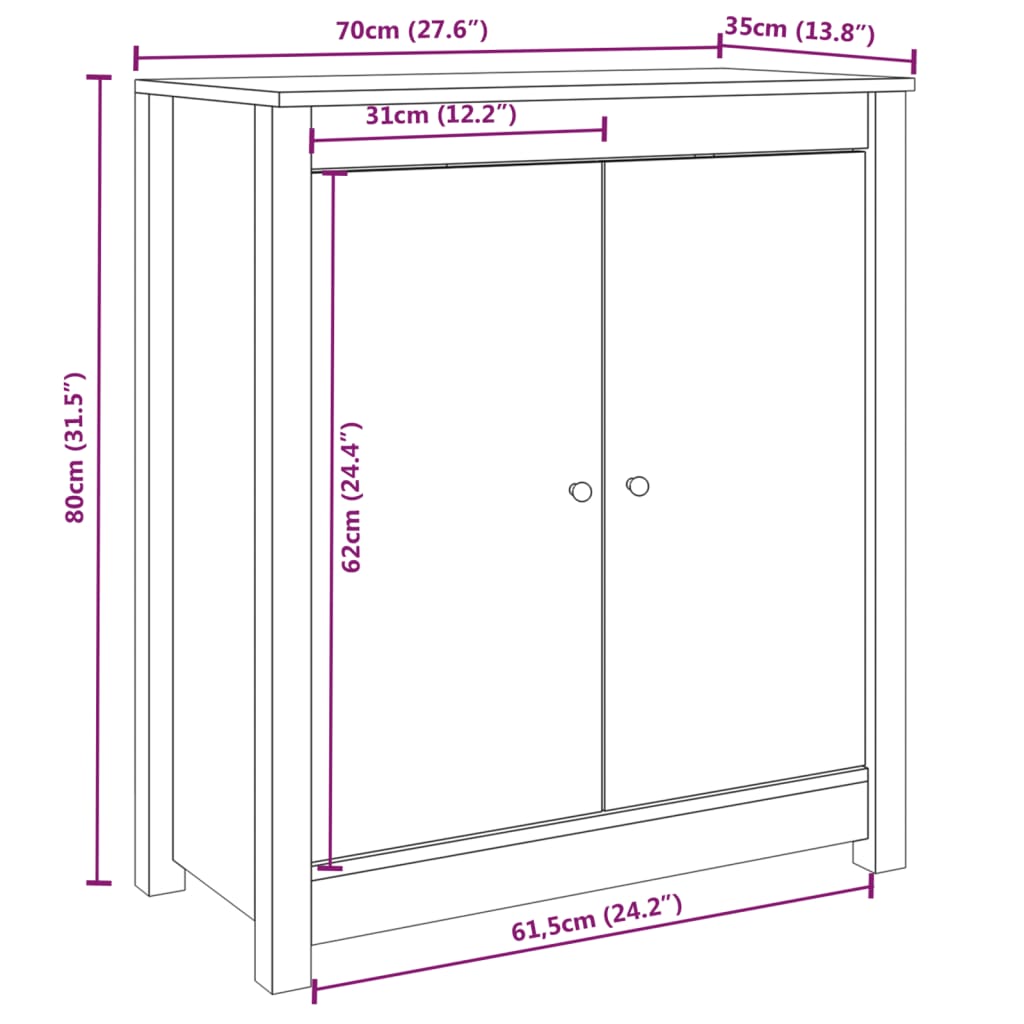 vidaXL Aparadores 2 pcs 70x35x80 cm madeira de pinho maciça preto