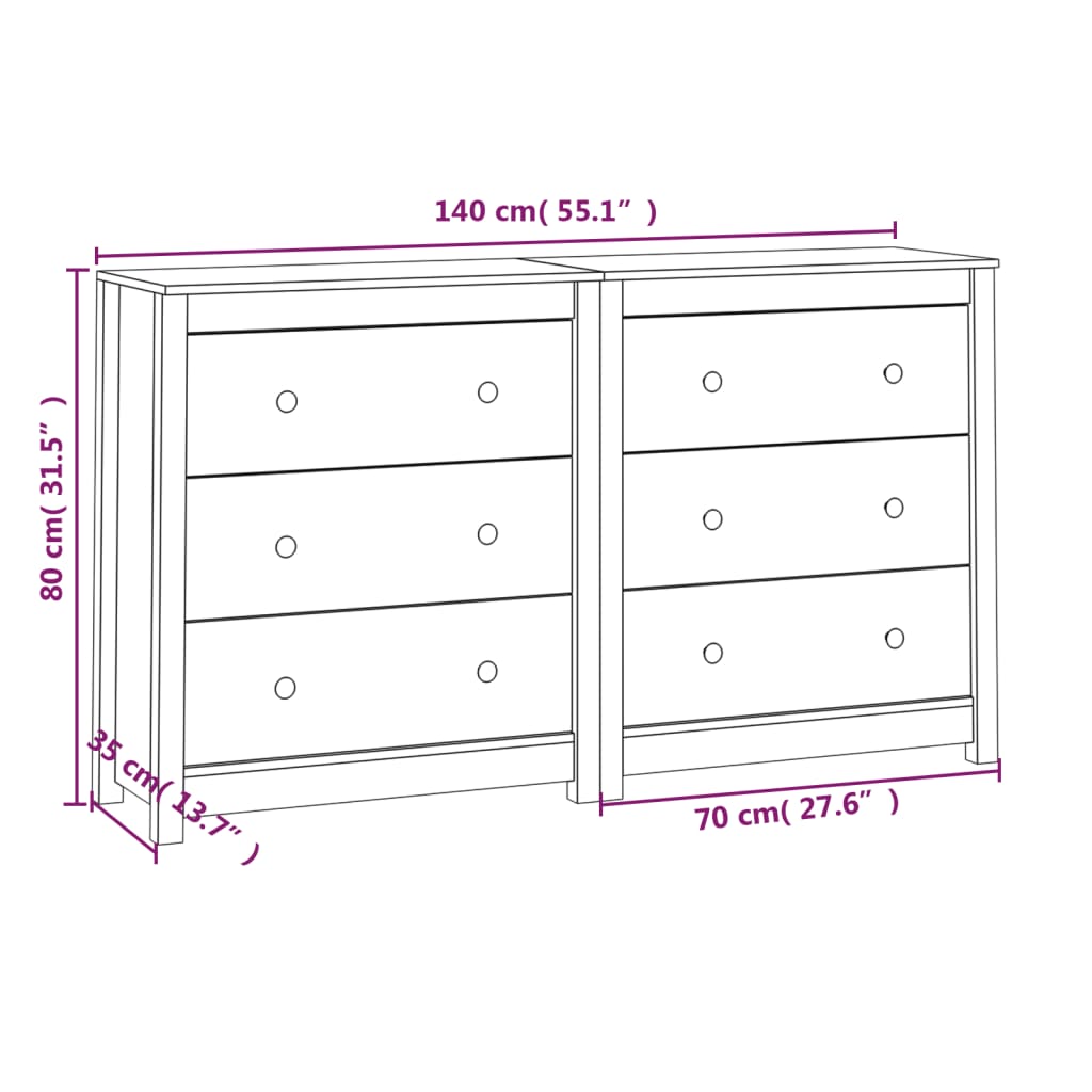 vidaXL Aparador 140x35x80 cm madeira de pinho maciça branco