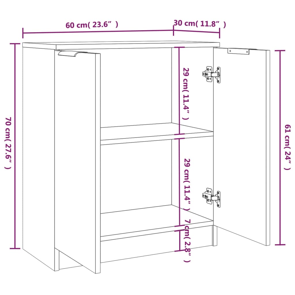 vidaXL Aparadores 2 pcs 60x30x70 cm madeira processada carvalho fumado