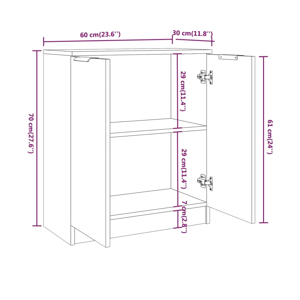 VidaXL 3 pcs aparadores derivados de madeira branco