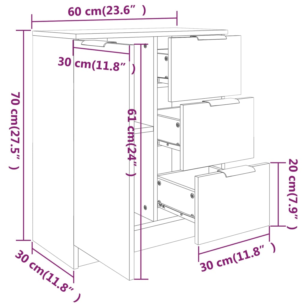 vidaXL Aparadores 2 pcs 60x30x70 cm derivados de madeira preto