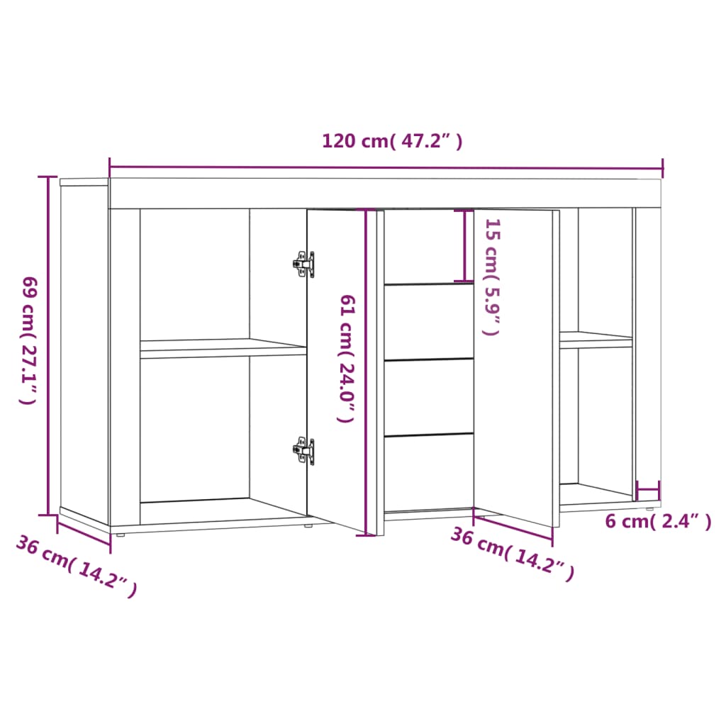 vidaXL Aparador 120x36x69 cm derivados de madeira cinzento sonoma