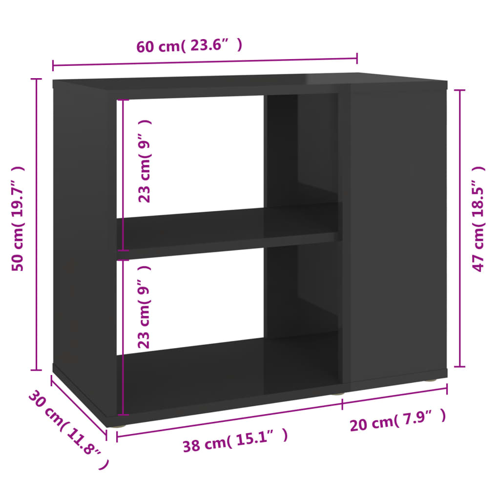 vidaXL Móvel lateral 60x30x50 cm contraplacado cinzento brilhante