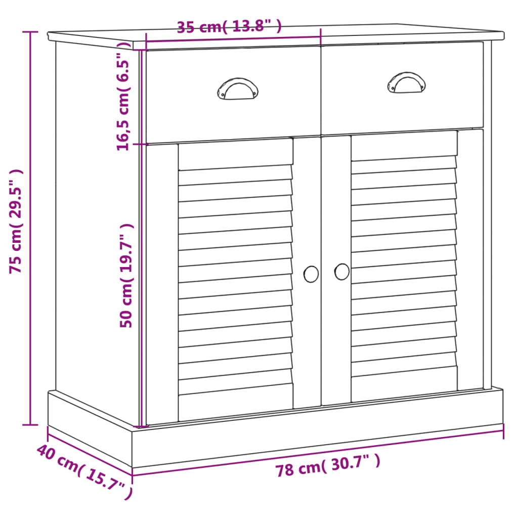 vidaXL Aparador com gavetas VIGO 78x40x75 cm pinho maciço branco