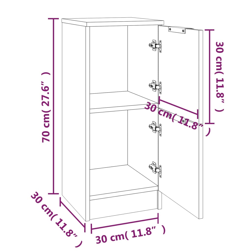 vidaXL Aparadores 2 pcs 30x30x70 cm derivados de madeira preto