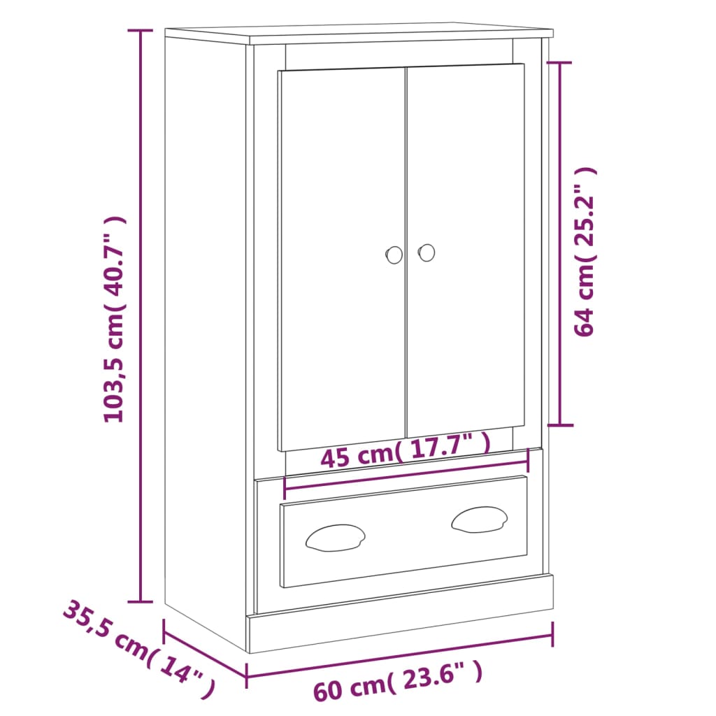 vidaXL Armário alto derivados de madeira 60x35,5x103,5 cm sonoma cinza