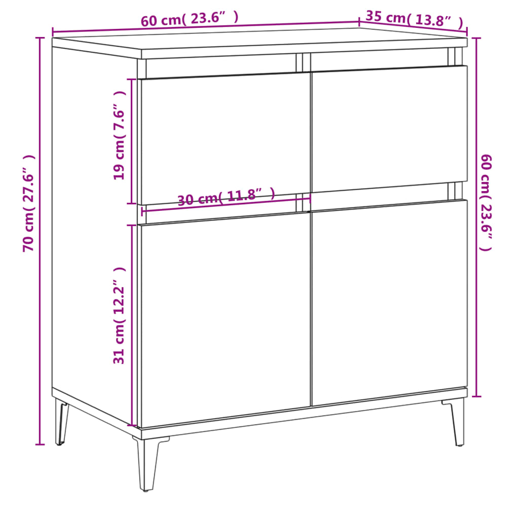 vidaXL Aparador 60x35x70 cm derivados de madeira branco