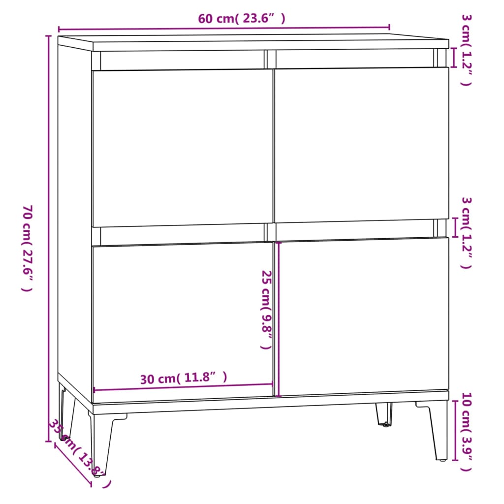 vidaXL Aparador 60x35x70 cm derivados de madeira branco brilhante