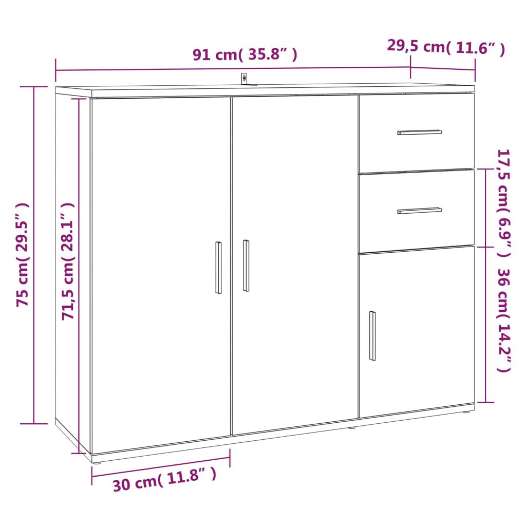 vidaXL Aparador 91x29,5x75 cm derivados de madeira branco brilhante