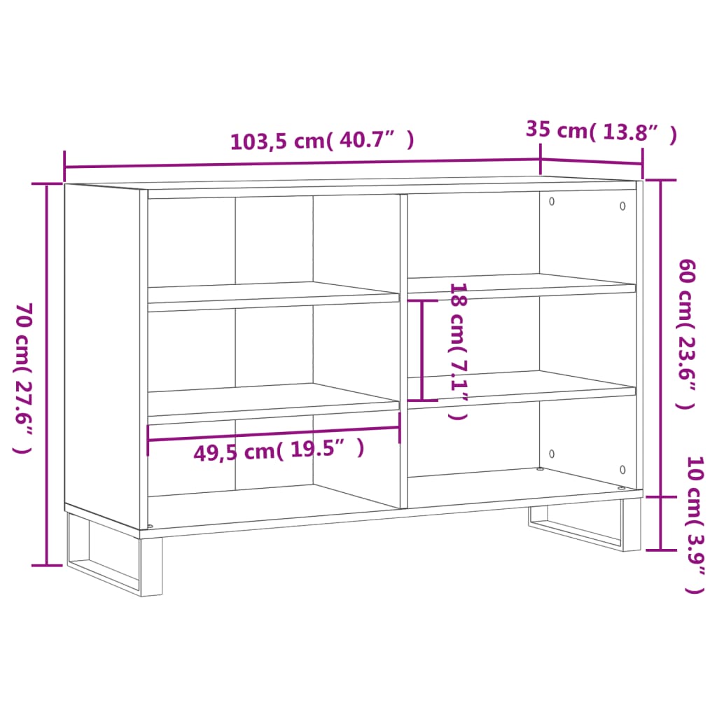 vidaXL Aparador 103,5x35x70 cm derivados de madeira branco brilhante