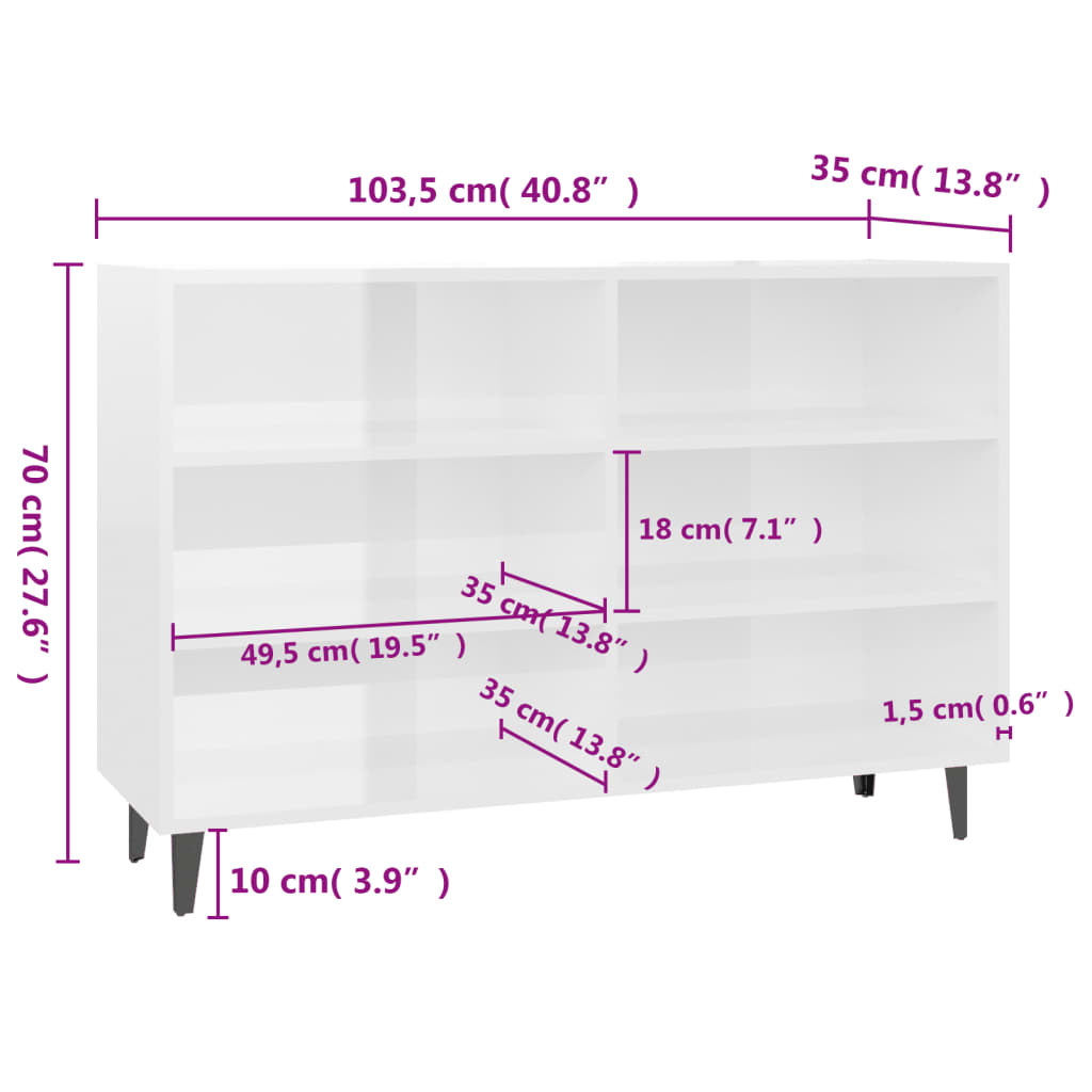 vidaXL Aparador 103,5x35x70 cm derivados de madeira branco brilhante