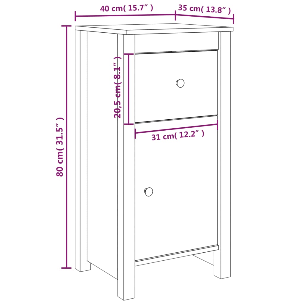 vidaXL Aparadores 2 pcs 40x35x80 cm madeira de pinho maciça branco