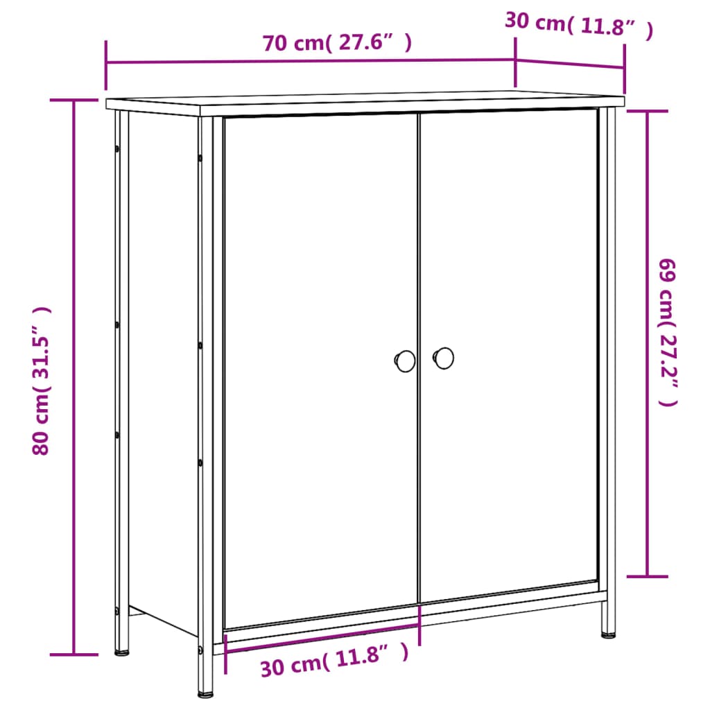 vidaXL Aparador 70x30x80 cm derivados de madeira cinzento sonoma