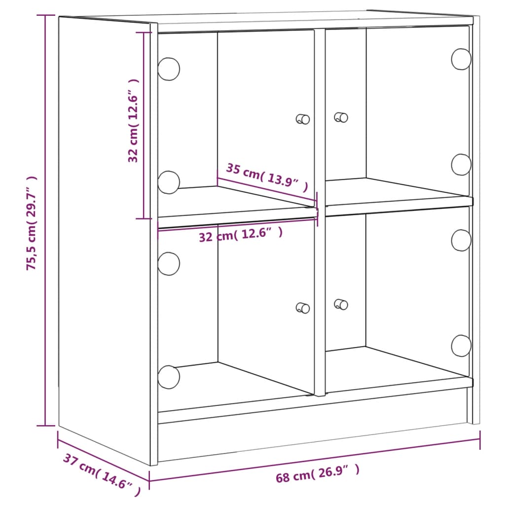 vidaXL Armário de apoio c/ portas vidro 68x37x75,5 cm carvalho sonoma