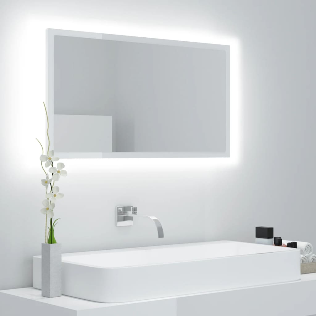 vidaXL Espelho casa banho c/ LED 80x8,5x37cm acrílico branco brilhante