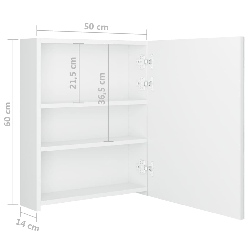 vidaXL Armário espelhado casa de banho LED 50x14x60cm branco brilhante