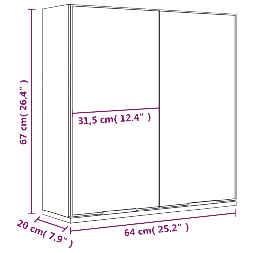 vidaXL Armário espelhado de casa de banho 64x20x67 cm cinzento-cimento