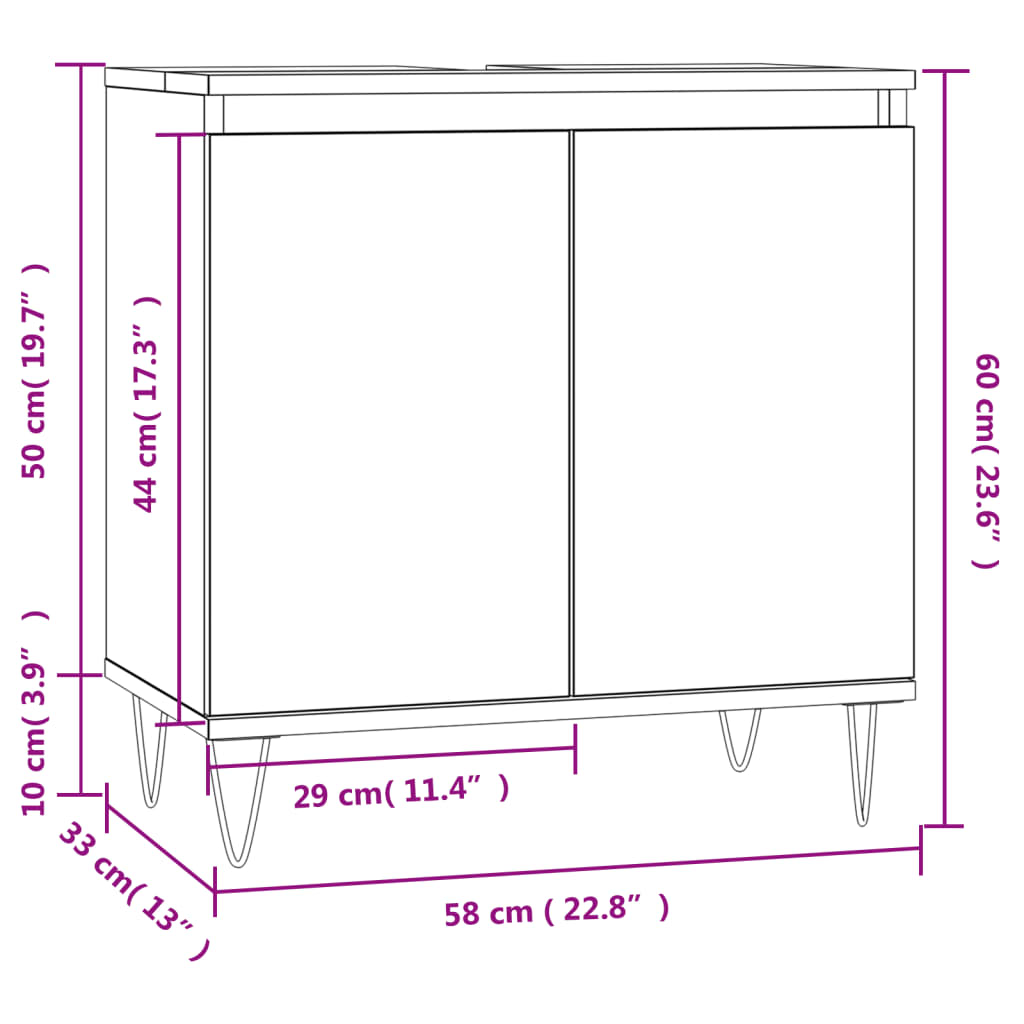 vidaXL Armário de casa de banho 58x33x60 cm derivados madeira branco