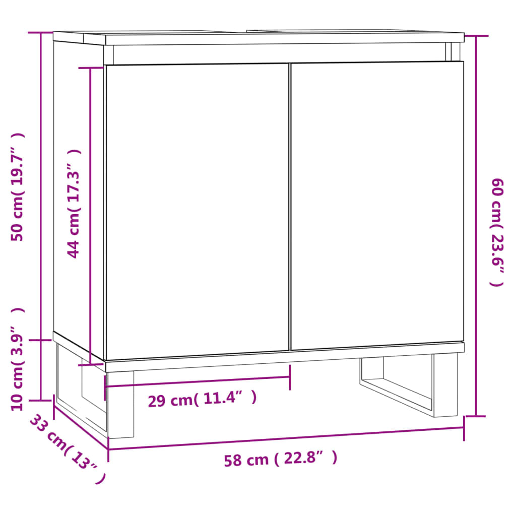 vidaXL Armário casa de banho 58x33x60cm derivados madeira cinza sonoma