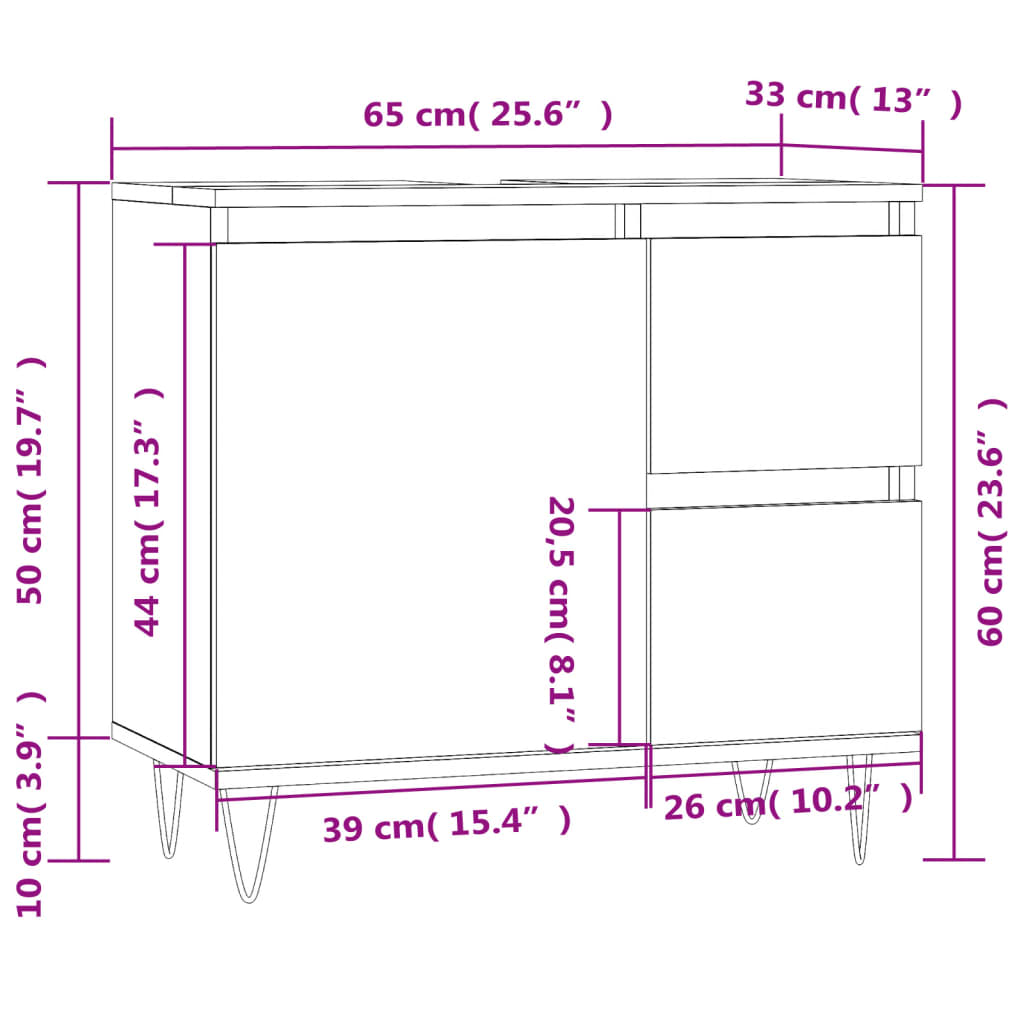 vidaXL Armário de casa de banho 65x33x60cm derivados de madeira branco