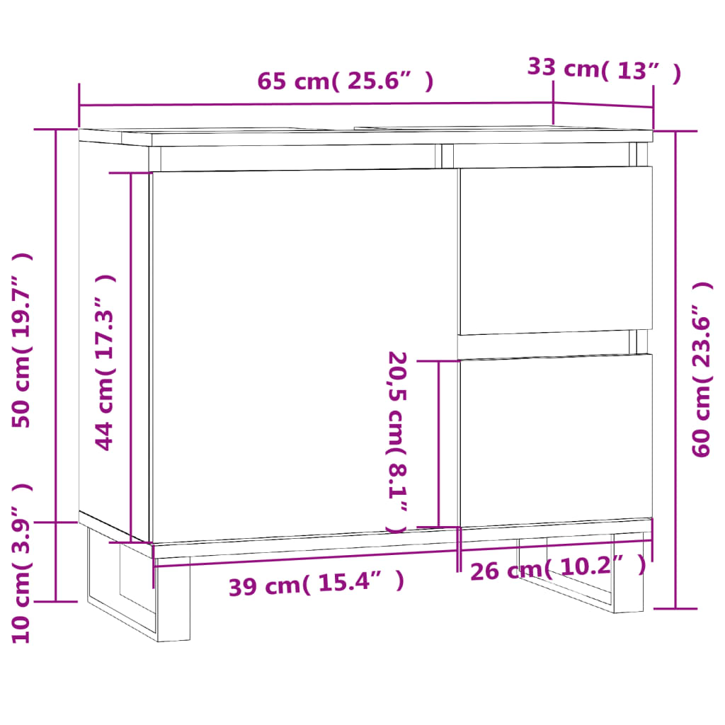 vidaXL Armário casa de banho 65x33x60 cm madeira carvalho castanho