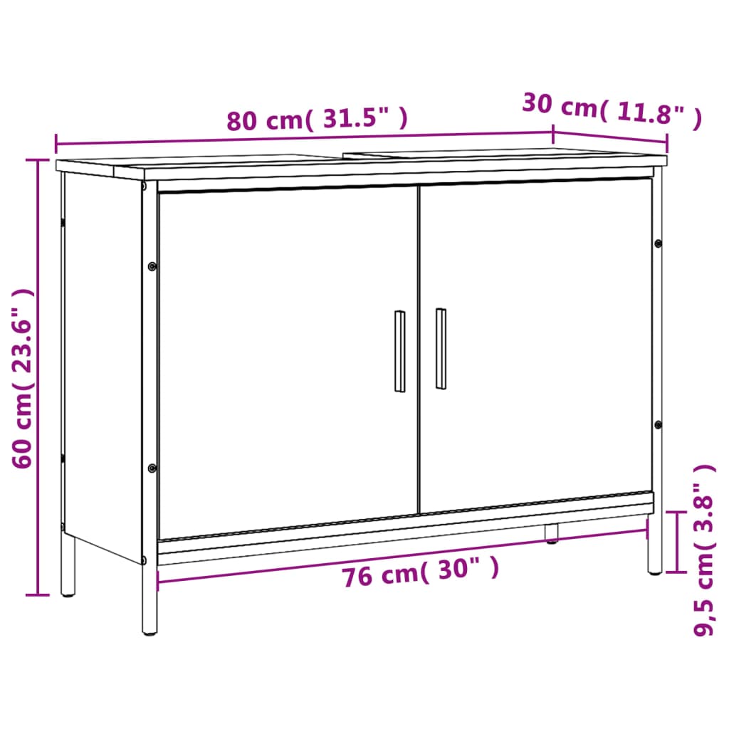 vidaXL Móvel p/ lavatório 80x30x60cm derivados madeira cinzento sonoma