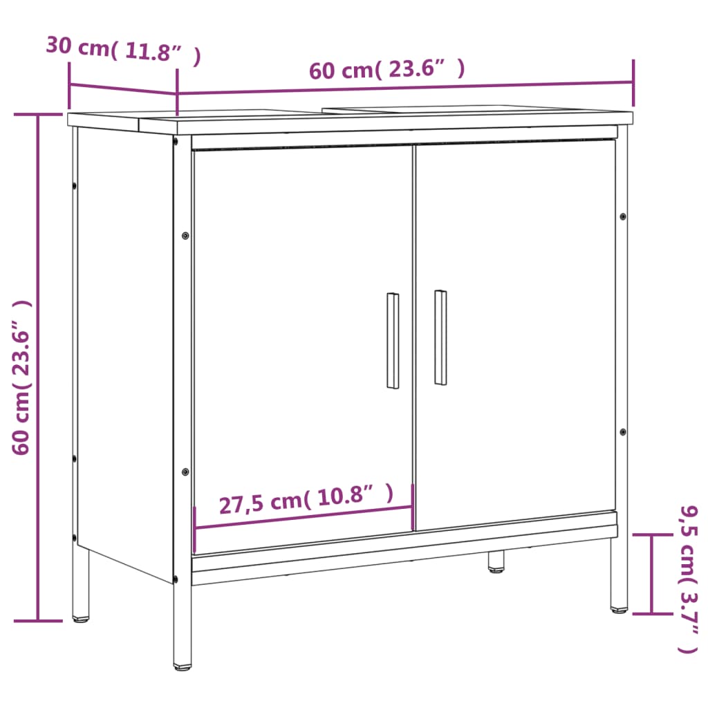 vidaXL Móvel p/ lavatório 60x30x60cm derivados madeira cinzento sonoma