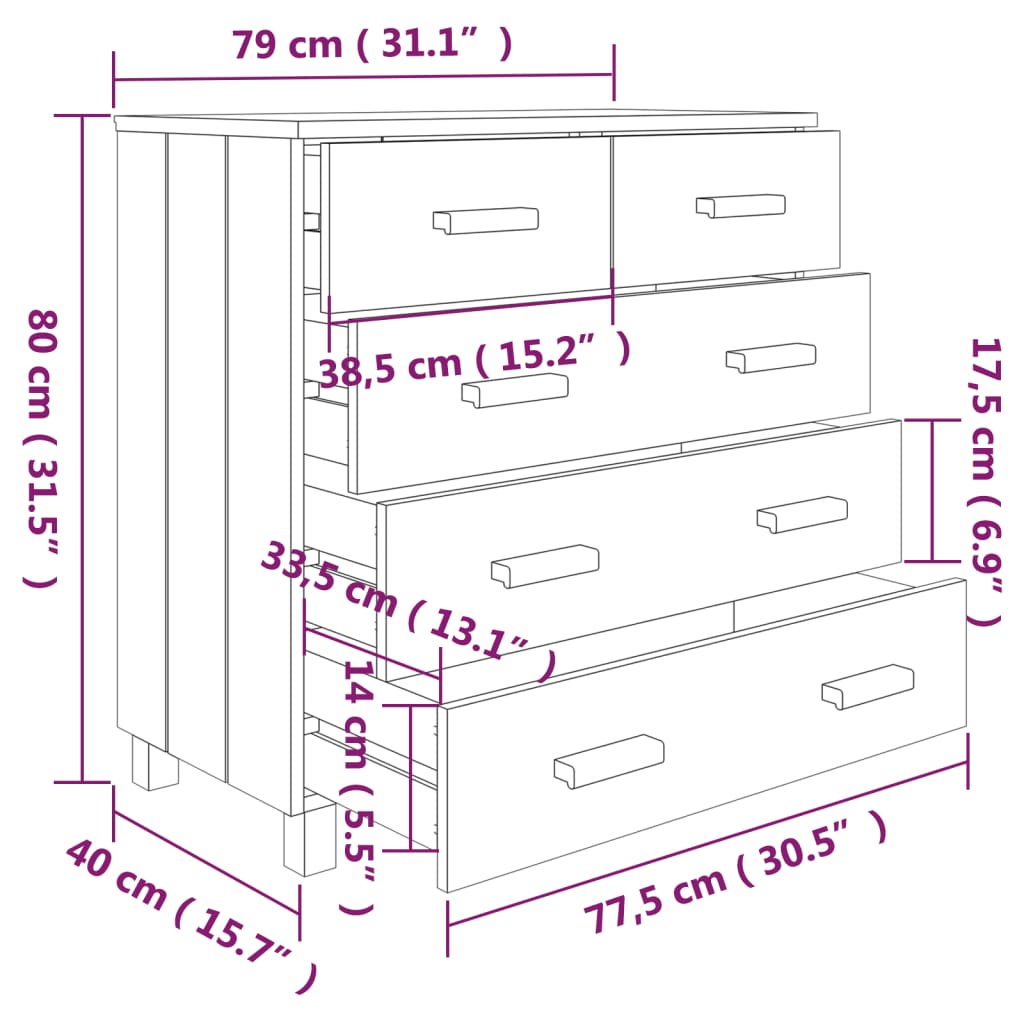 vidaXL Aparador HAMAR 79x40x80 cm pinho maciço castanho-mel