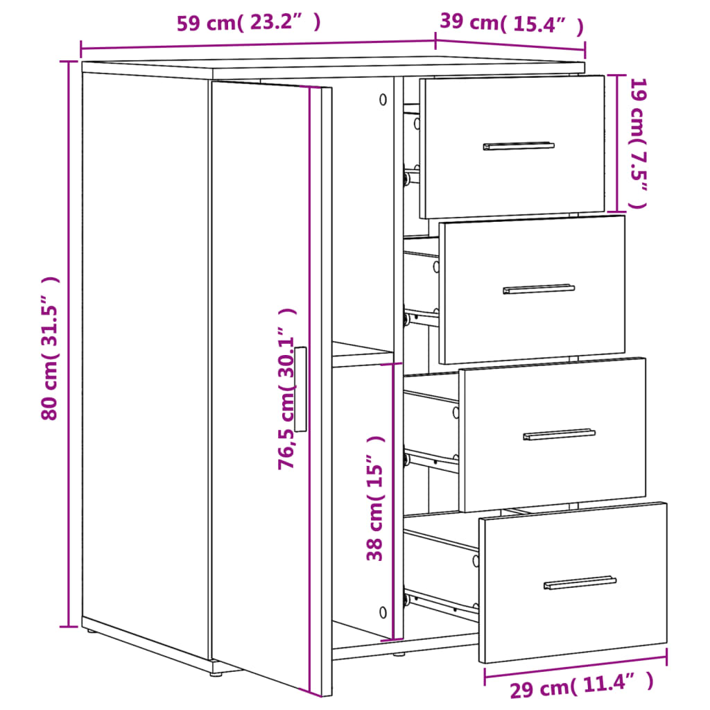 vidaXL Aparadores 2 pcs 59x39x80 cm derivados de madeira branco