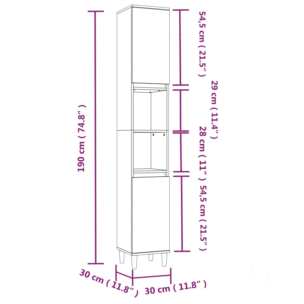 vidaXL Armário WC 30x30x190 cm derivados de madeira cinzento cimento