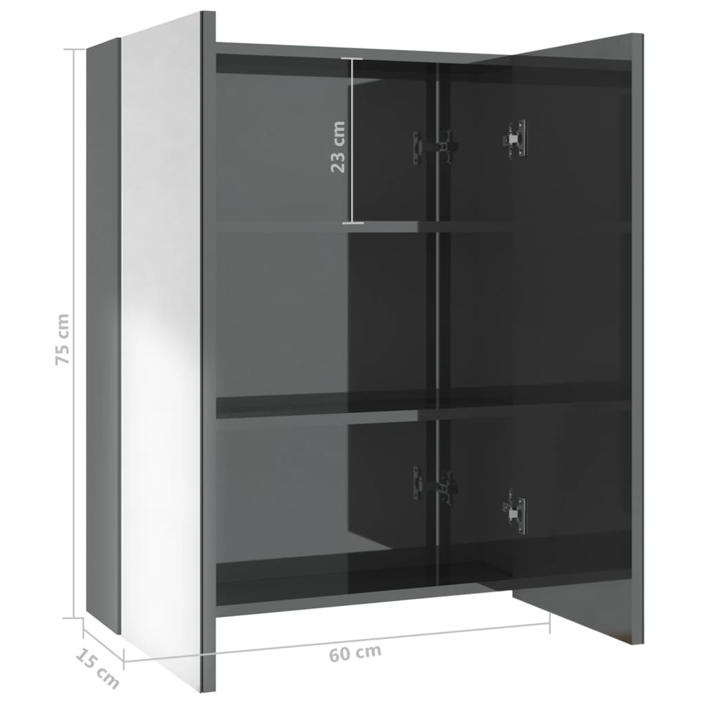 vidaXL Armário espelhado p/ casa banho 60x15x75 cm MDF cinza brilhante